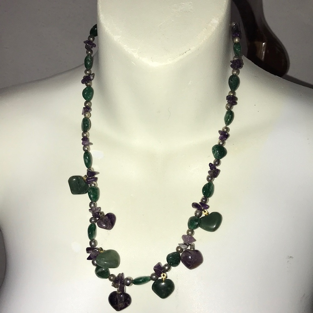 Green/purple stone matching necklace/bracelet set